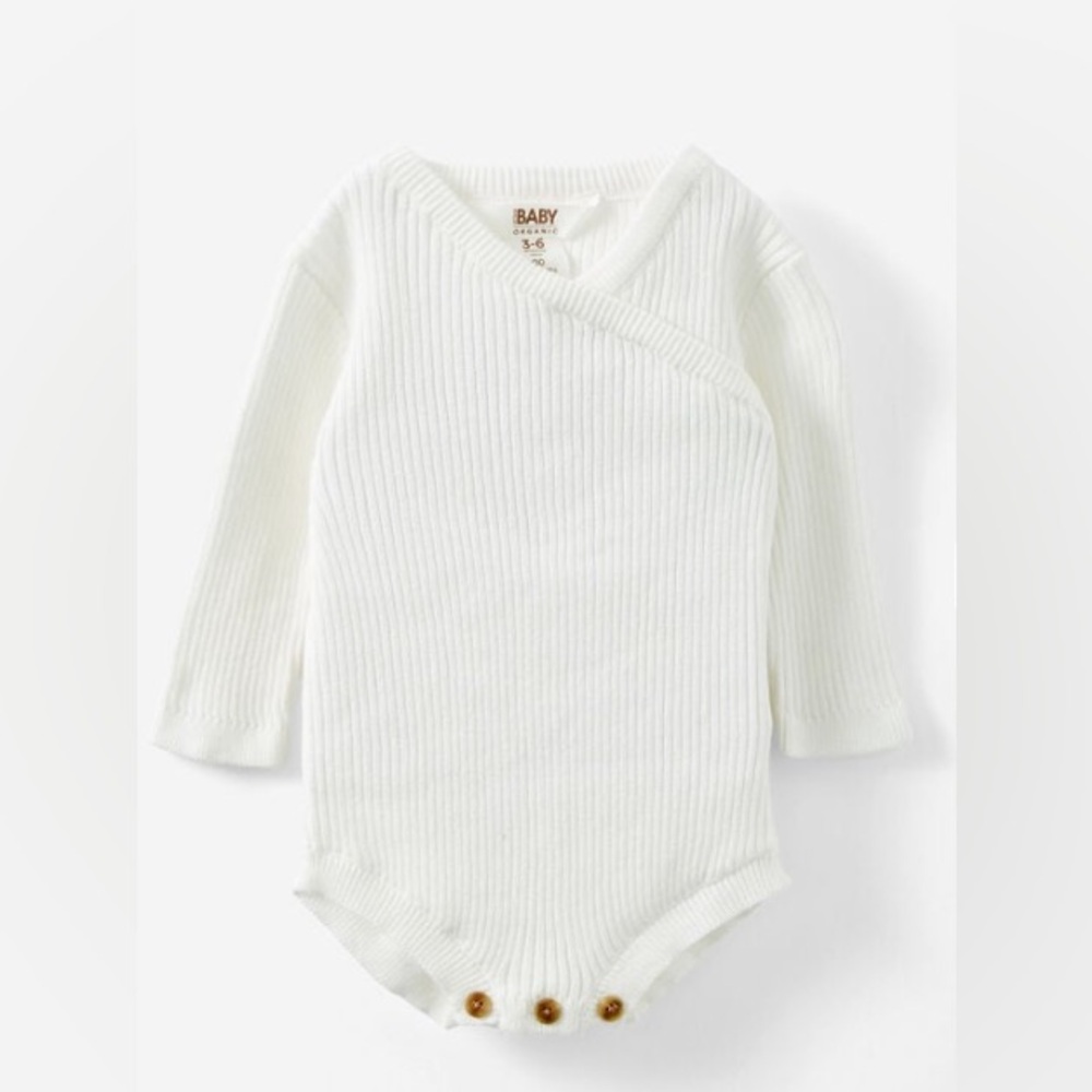 Bubbysuit Rib Knit Cross Over Tie Organic size 6-12M
